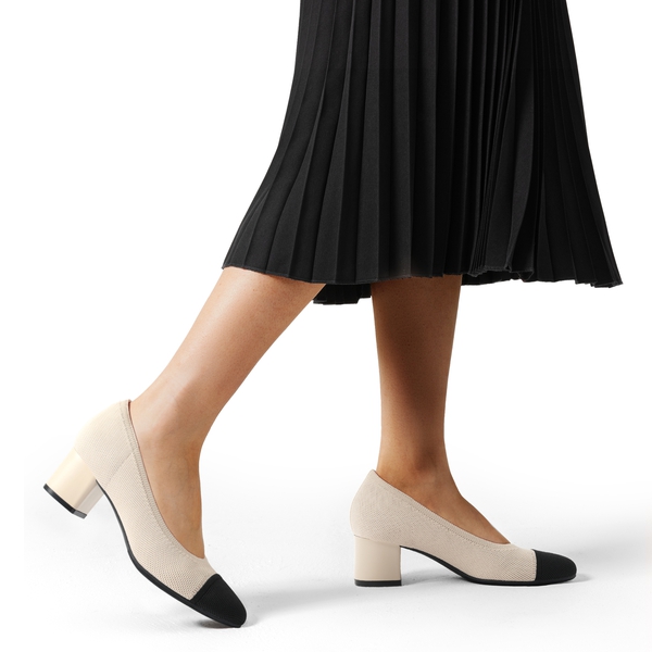 Block Heel Almond Pumps - BEIGE - 6